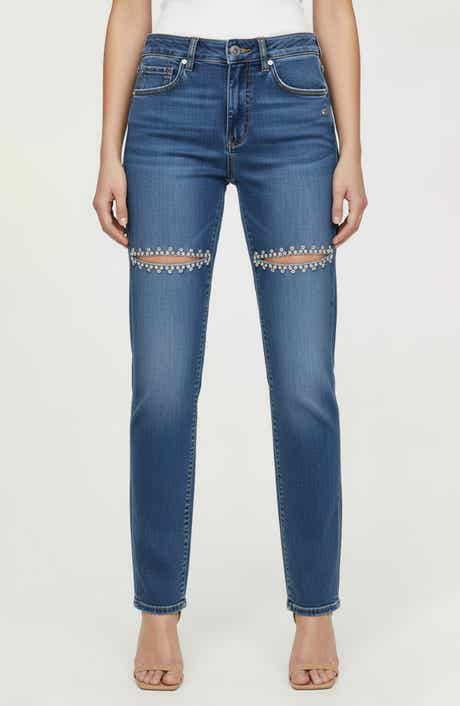 bebe The Bling Slit Straight Leg Jeans