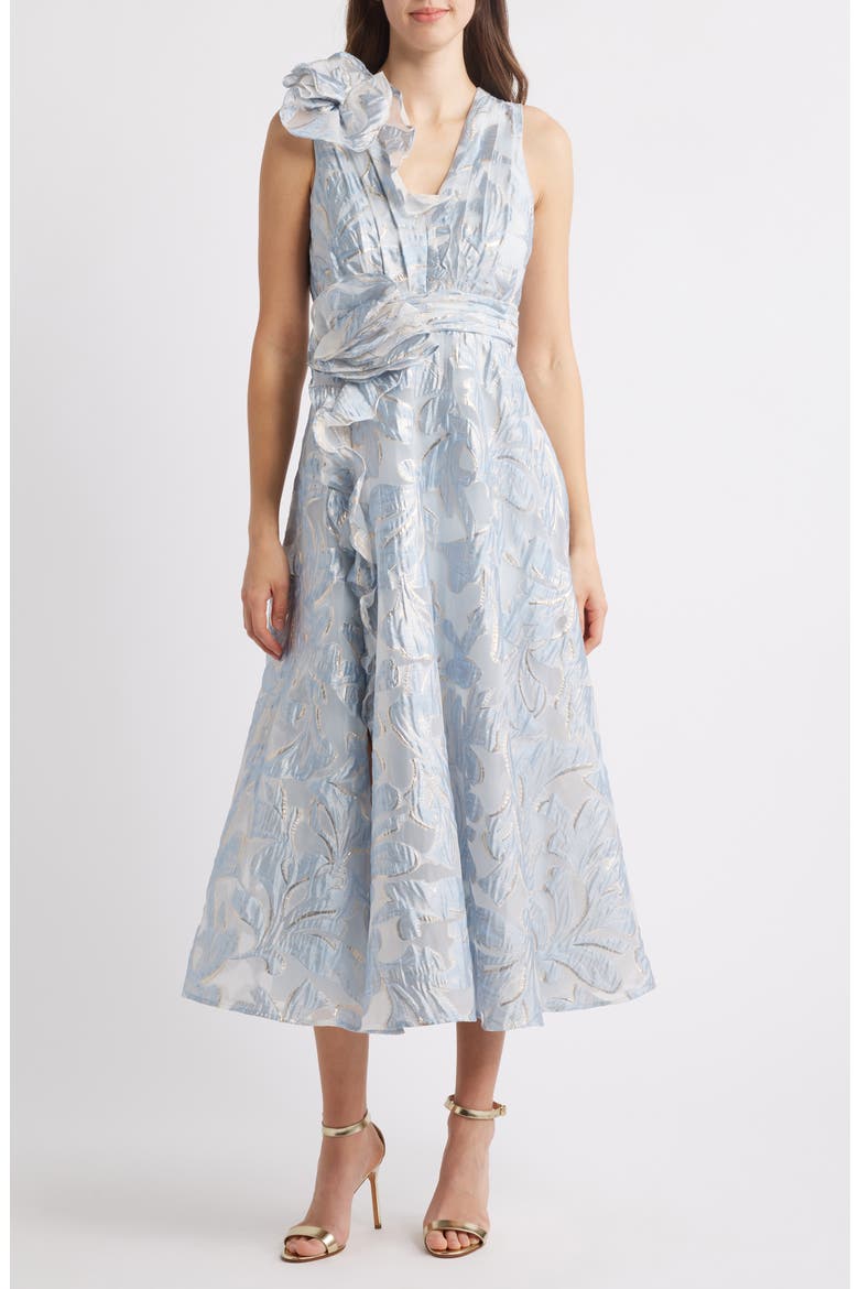 Floral Burnout Cocktail Dress, Main, color, ICE BLUE GOLD