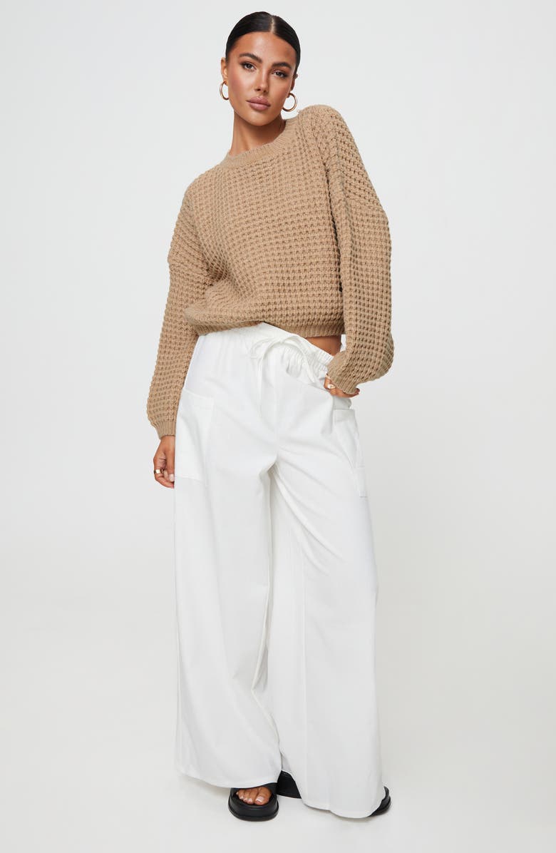 Princess Polly Brunie Pull-On Wide Leg Cotton & Linen Pants, Alternate, color, Off White