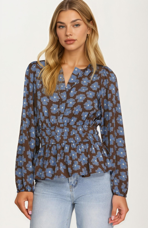 Floral Print Smocked Waist Blouse