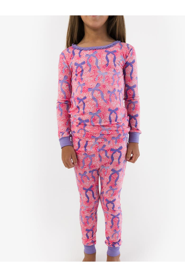 Ruffle Long Sleeve Pajama Set, Signature Rear Ruffles, Alternate, color, Bow Besties