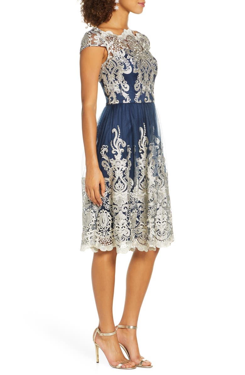 Chi Chi London Yazzy Embroidered Mesh A-Line Dress, Alternate, color,
