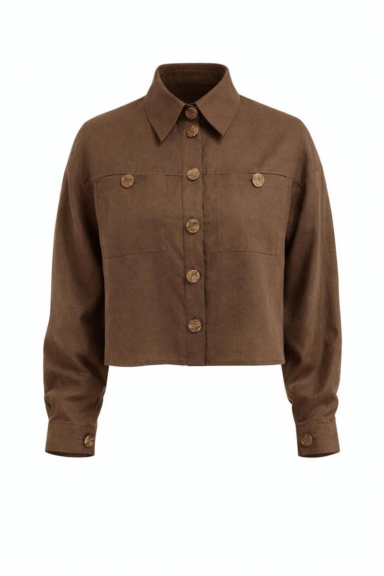 Seleneelle Long Sleeve Linen Crop Jacket, Alternate, color, Brown