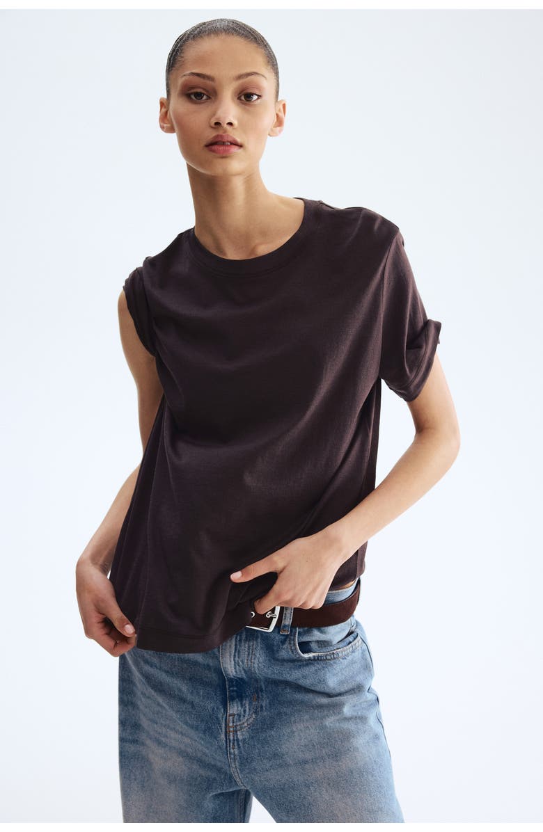 H&M Silk-blend T-shirt, Alternate, color, Dark Brown