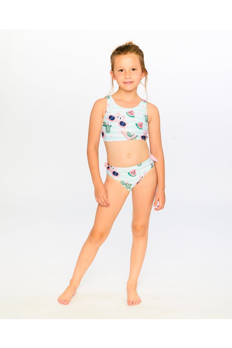 Two-Piece Flamingo and Cactus Swimsuit, Alternate, color, Blue Flamingo and Cactus Print