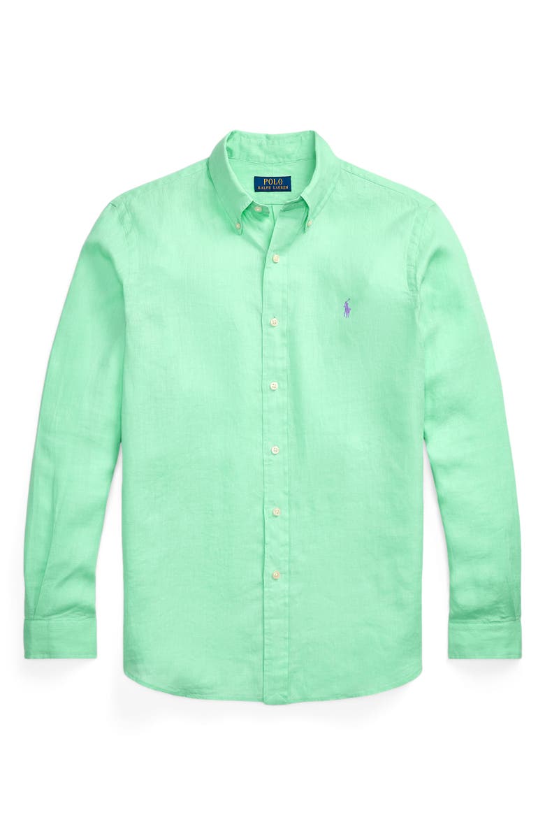 Polo Ralph Lauren Classic Fit Solid Green Linen Button-Down Shirt, Alternate, color,
