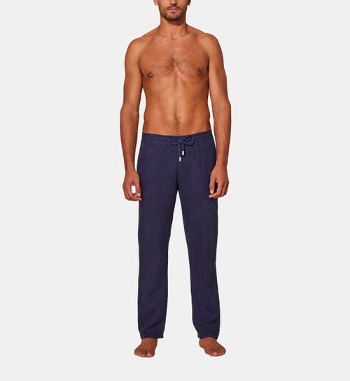 Vilebrequin Solid Linen Pants In Bleu Marine