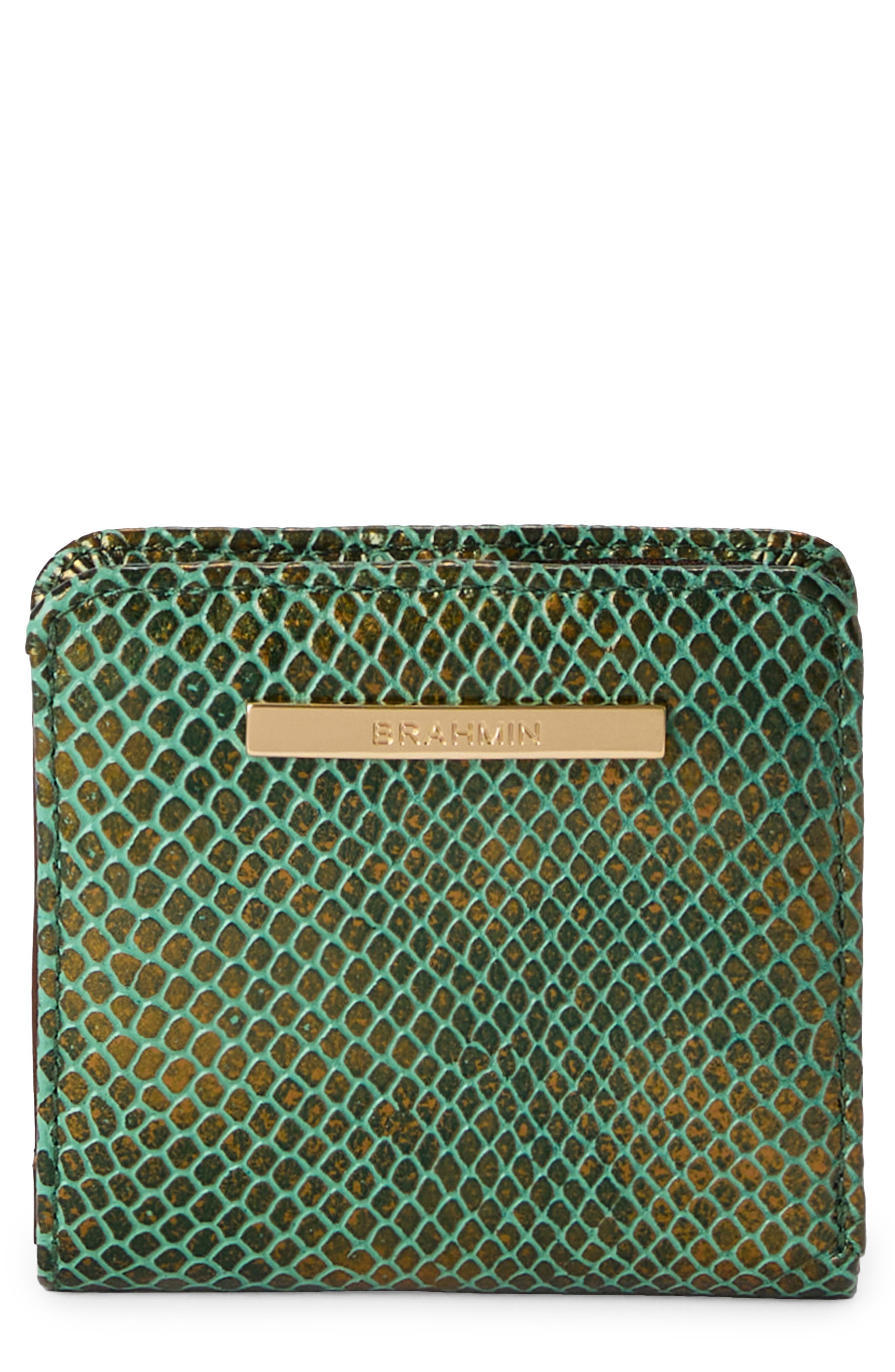 Brahmin Jane Snakeskin Embossed Leather Bifold Wallet In Dark Green
