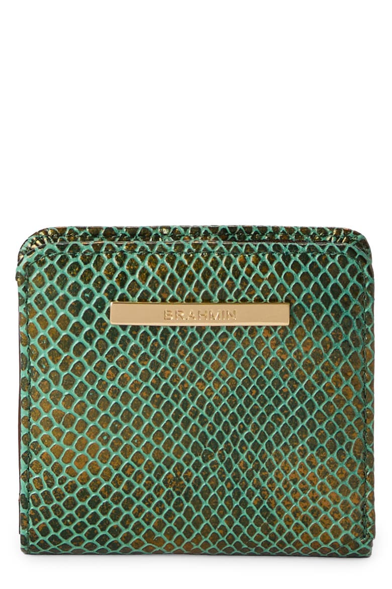 Jane Snakeskin Embossed Leather Bifold Wallet, Main, color, DARK GREEN