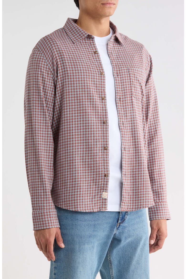 Classic Gingham Check Stretch Cotton Selvage Button-Up Shirt, Alternate, color, BURGUNDY/ BLUE GINGHAM