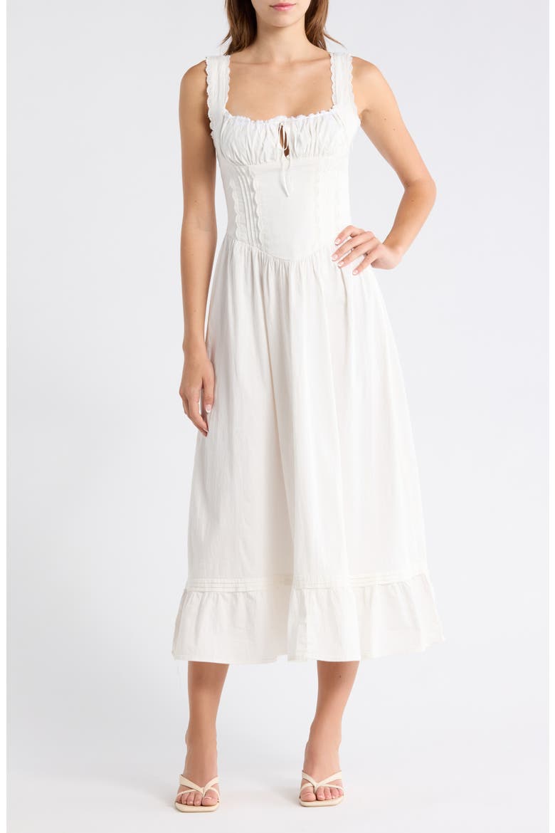 Gabriette Tie Front Lace Trim Maxi Dress, Main, color, WHITE