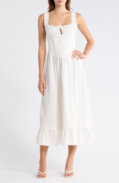 Gabriette Tie Front Lace Trim Maxi Dress