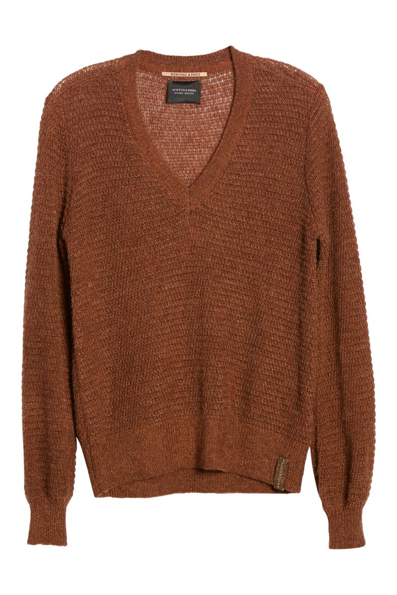 V-Neck Metallic Pullover, Alternate, color, 3256-CEDAR WOOD MELANGE