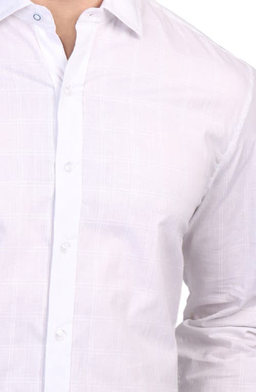 Tailorbyrd Windowpane Stretch Cotton Button Down Shirt In Dove White