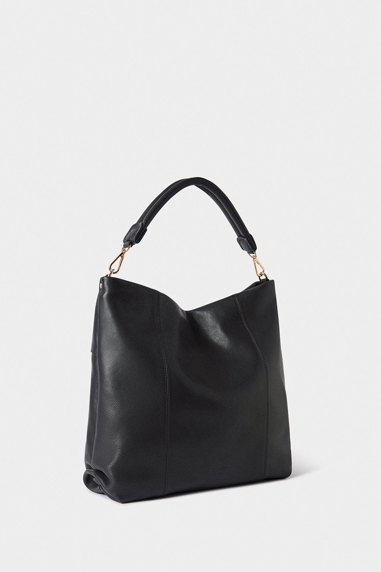Osprey London The Carina Large Leather Hobo Bag, Alternate, color, Black