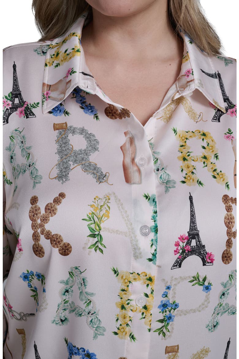 Logo Print Satin Button-Up Shirt, Alternate, color, BISQUE/ PANNA COTTA MULTI