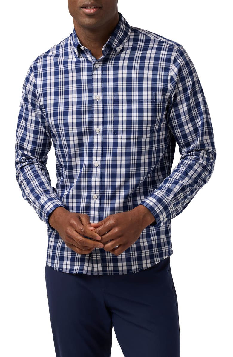 Mizzen+Main Kennedy Trim Fit Button-Down Shirt, Main, color, Midnight Navy Beckett Plaid
