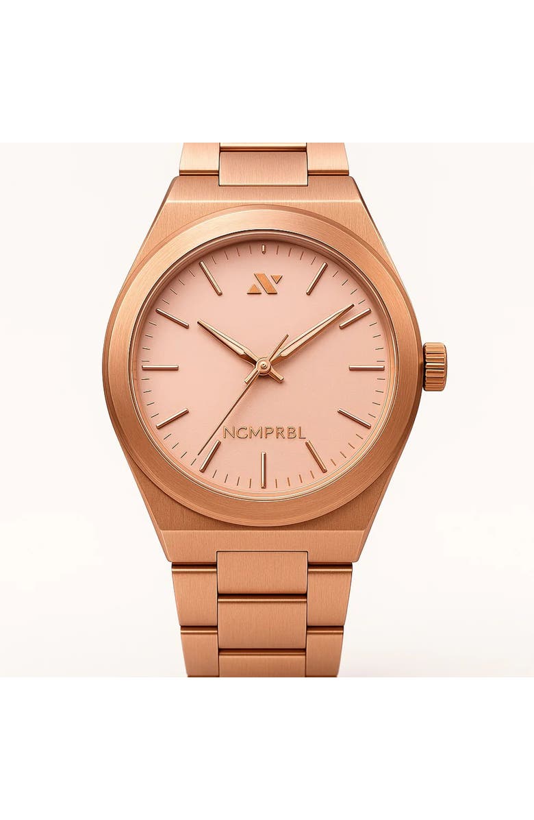 NCMPRBL Elevate Link Rosé Swiss Movement Bracelet Watch, 42MM, Main, color, Muted Rose Gold/Sunray