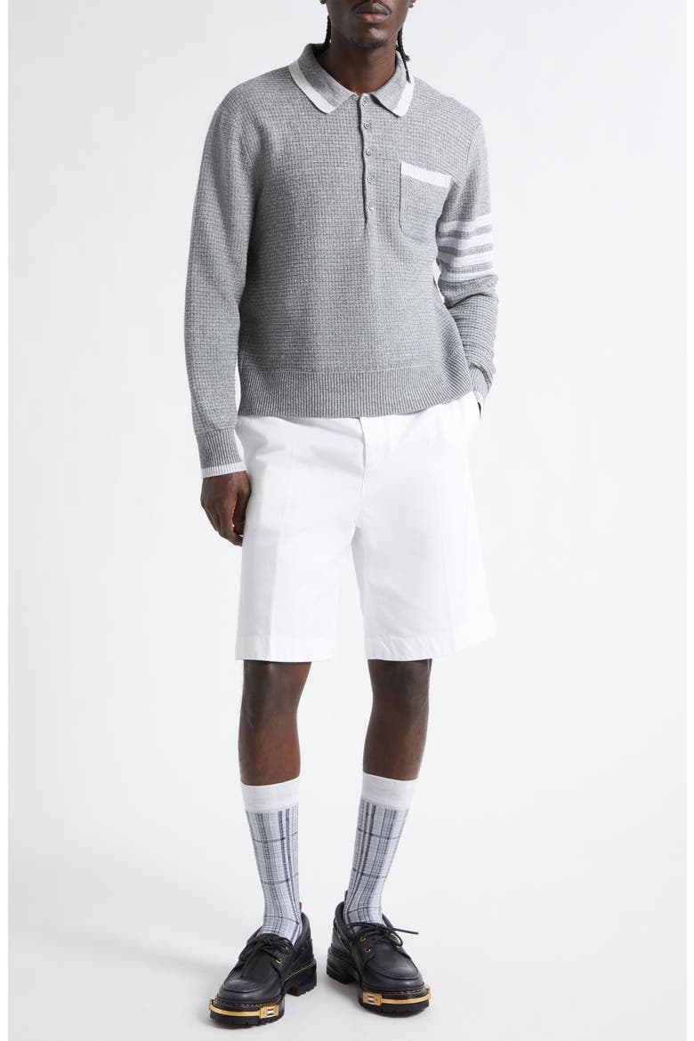 Relaxed 4-Bar Textured Stitch Linen & Cotton Polo Sweater, Alternate, color, LIGHT GREY