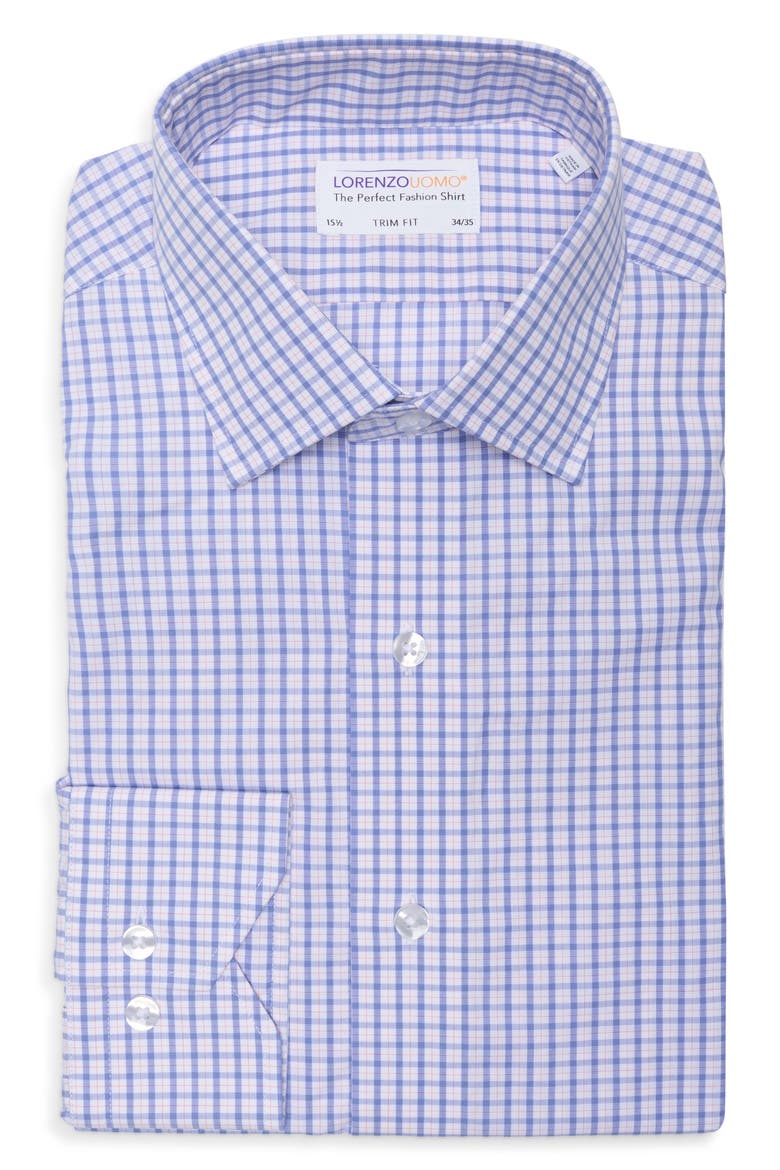 Trim Fit Box Check Dress Shirt, Alternate, color, LIGHT BLUE