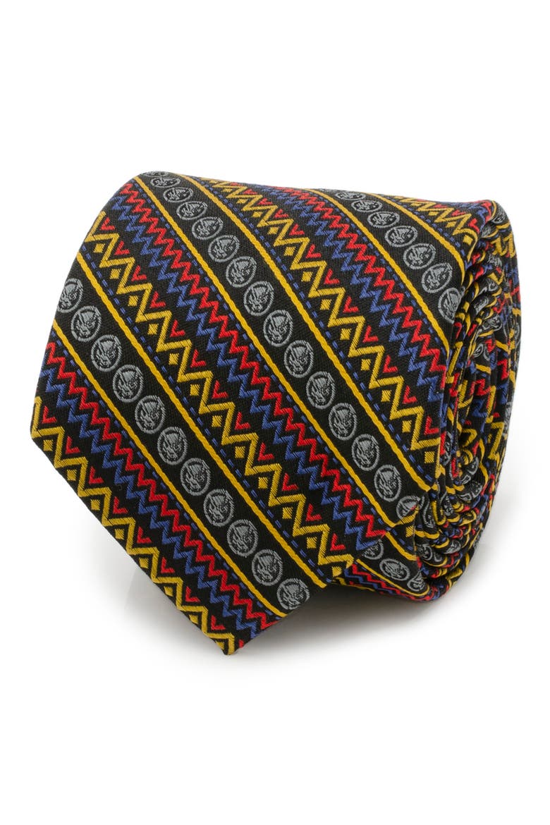 Black Panther Stripe Silk Blend Tie, Alternate, color, BLACK