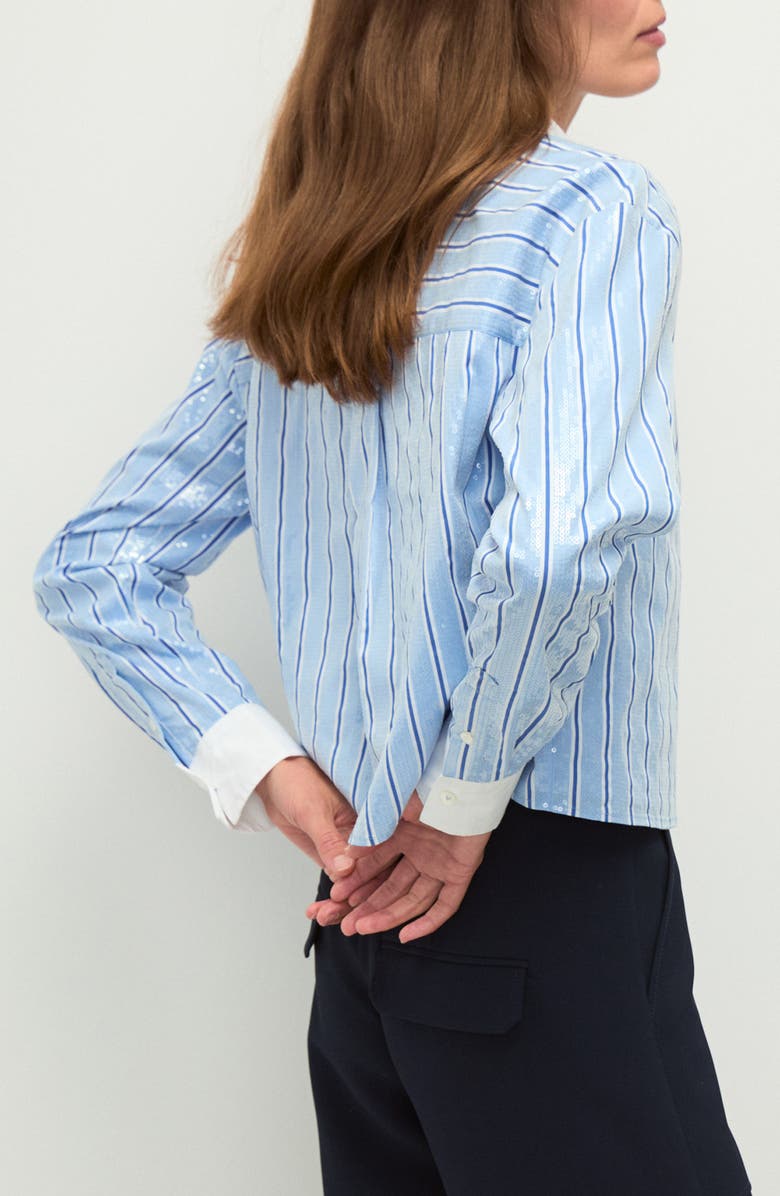 Veronica Beard Maia Sequin Detail Stripe Cotton Blend Button-Up Shirt, Alternate, color, 