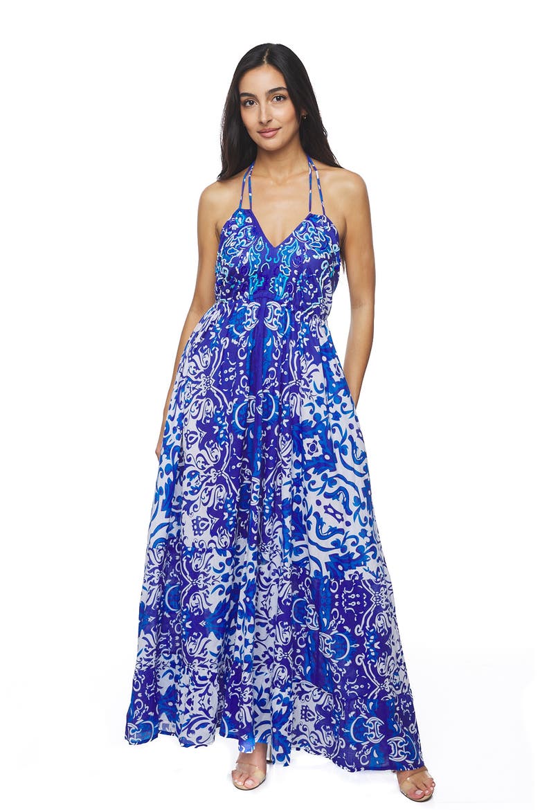 Halter Tie Maxi Dress, Alternate, color, BLUE
