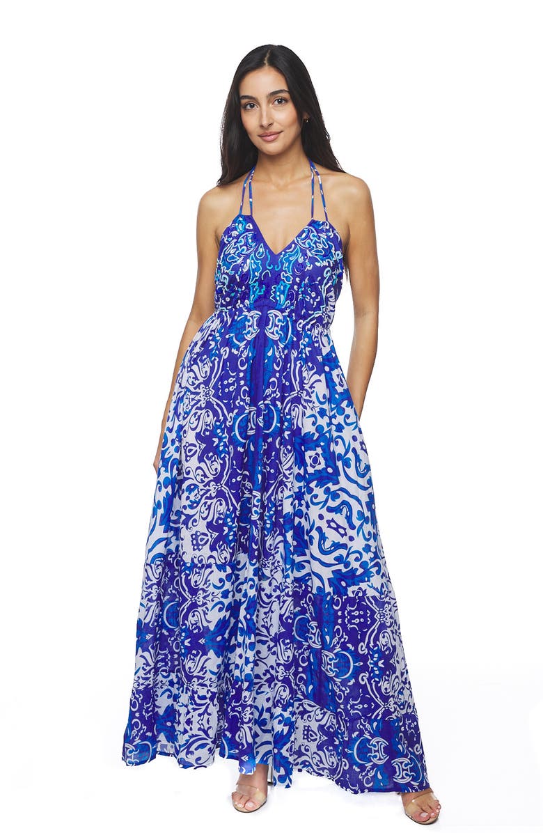 RANEES Halter Tie Maxi Dress, Alternate, color, Blue