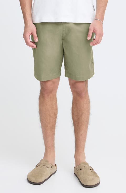 Flat Front Cotton & Linen Chino Shorts