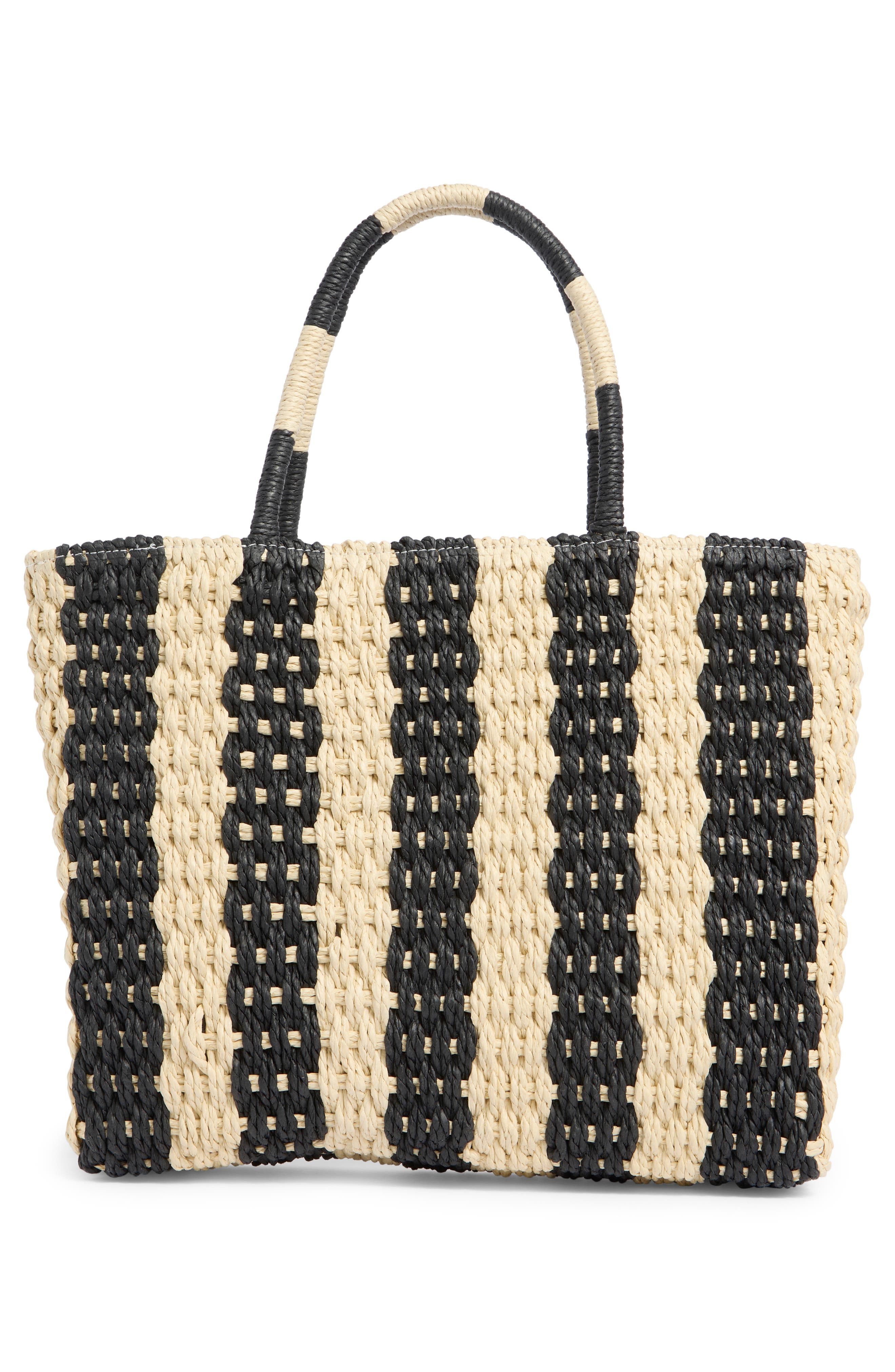 ALESSIA BIANCHI East/West Straw Tote Bag, Alternate, color, Natural/ Black