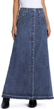 Wash Lab Denim Royal Denim Maxi Skirt