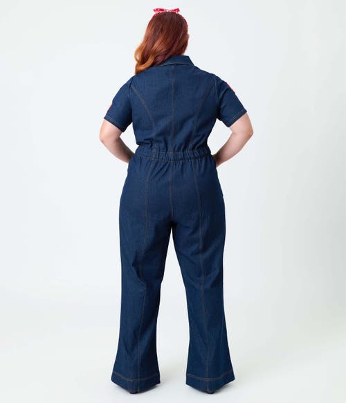 Unique Vintage Plus Size Pit Crew Denim Jumpsuit In Blue