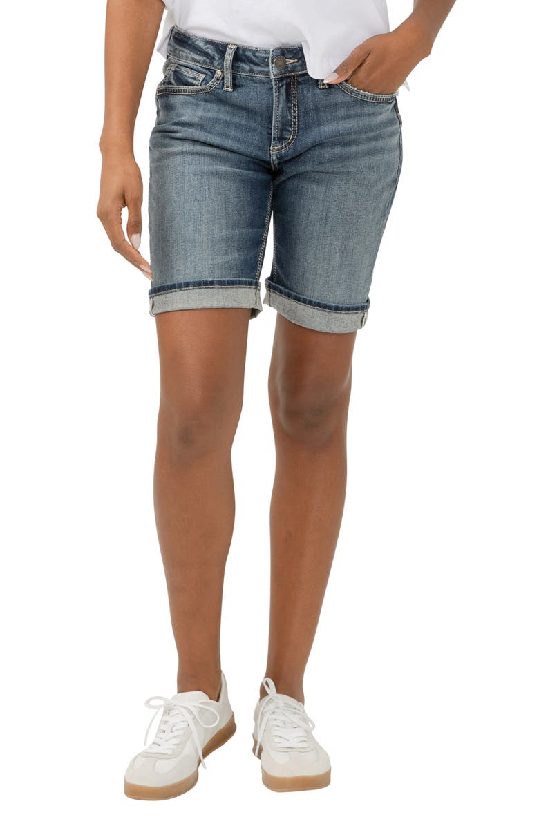 Silver Jeans Co. Suki Curvy Stretch Bermuda Denim Shorts, Main, color,