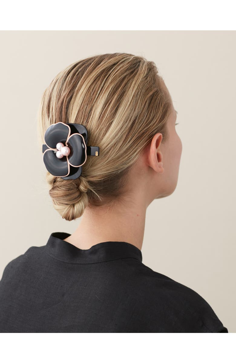 Alexandre de Paris Camelia acetate barette, Alternate, color, Beige And Black