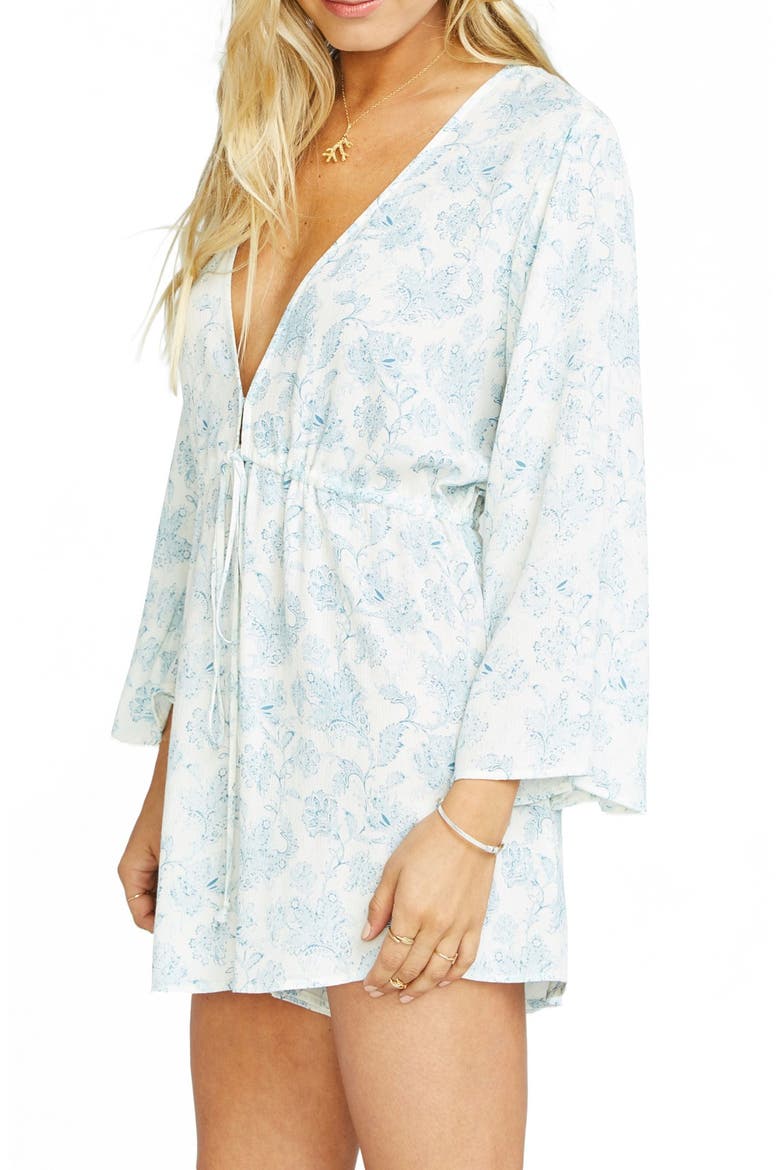 Roxy Plunging Tie Waist Romper, Alternate, color, BLUE PORT FLORA CLOUD