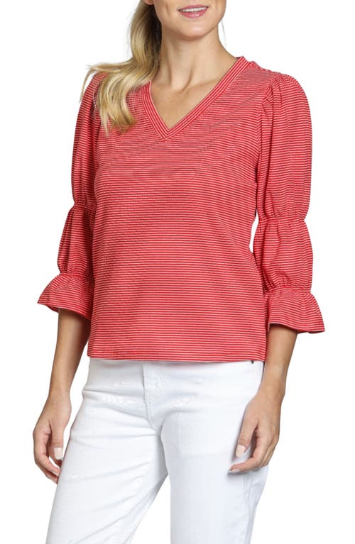 Apny Stripe V-neck Top In Red/white