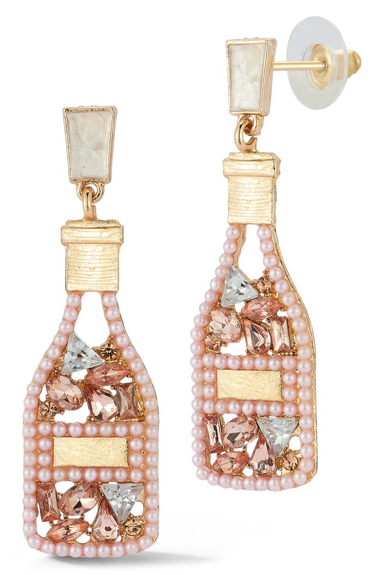 Champagne Bottle Drop Earrings, Main, color, GOLD