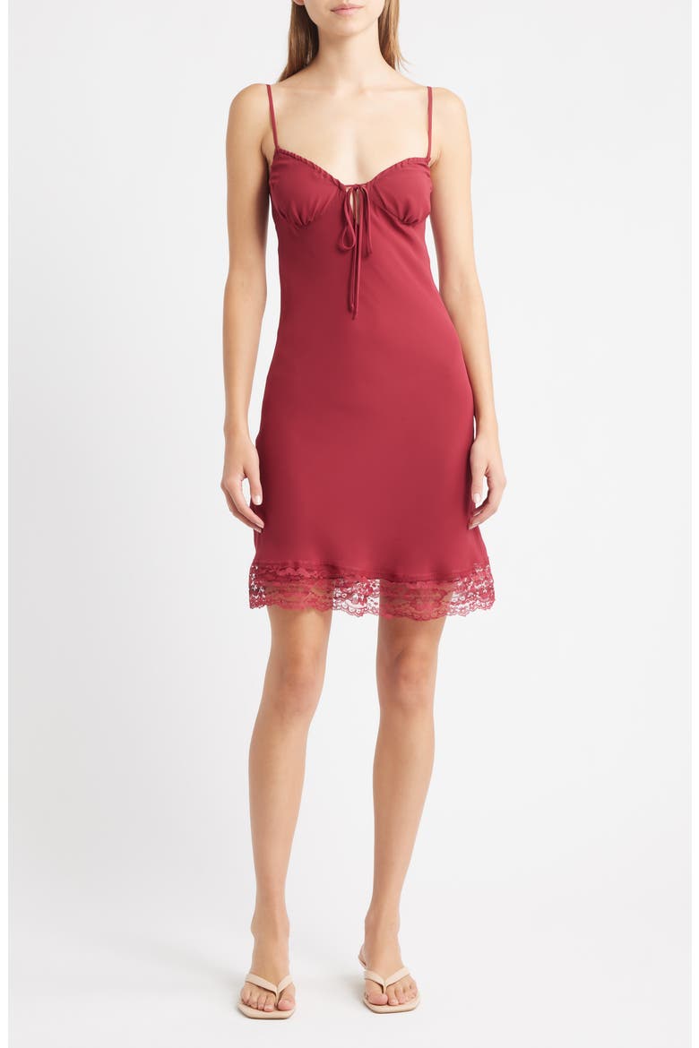 Taylah Lace Trim Mini Slipdress, Main, color, BURGUNDY