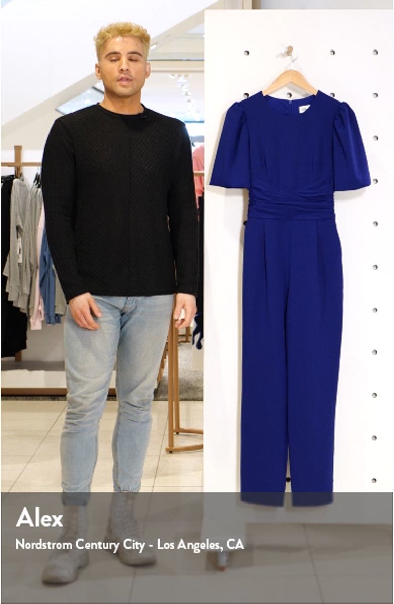 Waist Tie Balloon Sleeve Crepe Jumpsuit, sales video thumbnail