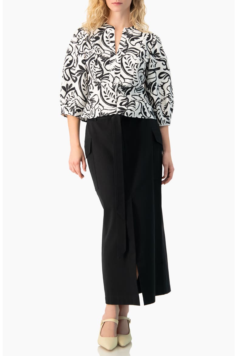Graphic Brushstroke Floral Woven V-Neck Blouse, Alternate, color, White