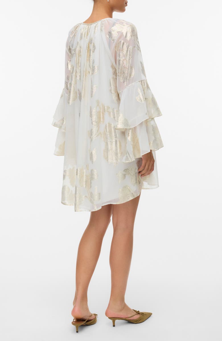 VERO MODA Chili Metallic Tiered Ruffle Minidress, Alternate, color, Cloud Dancer Detail