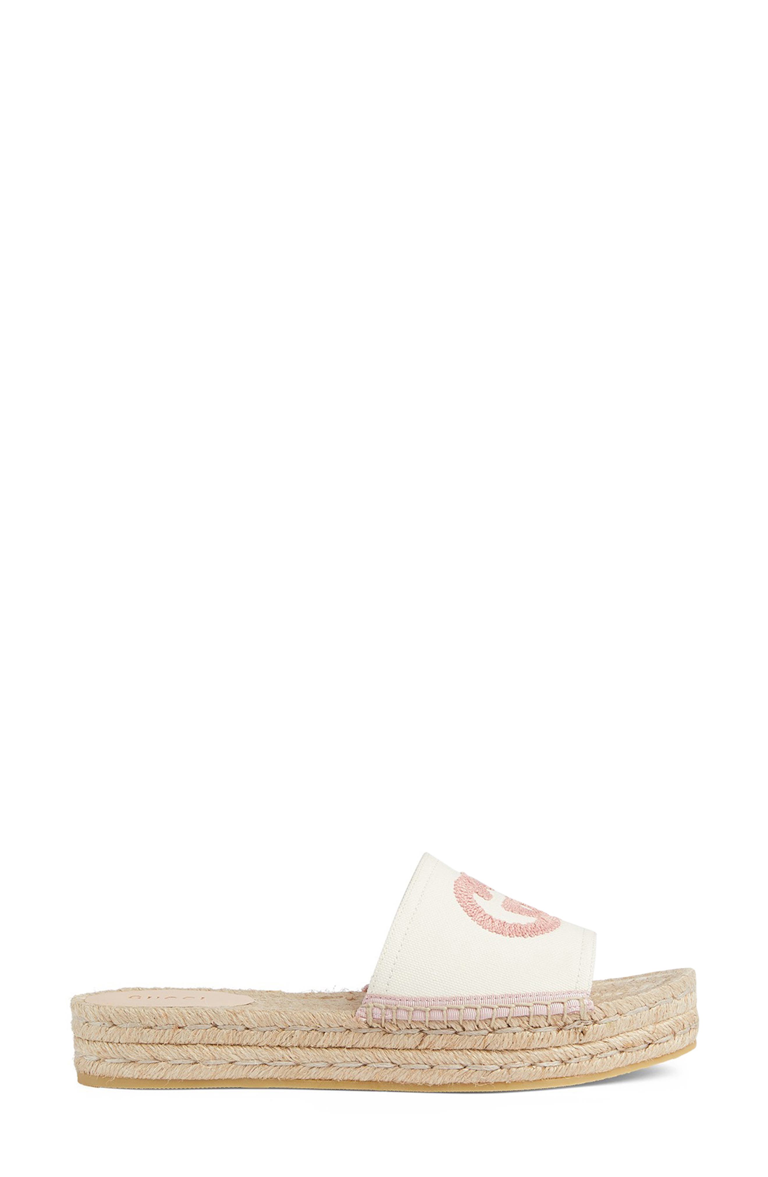 Gucci Pilar Interlocking G Embroidered Canvas Espadrille Slide Sandal, Alternate, color, 
