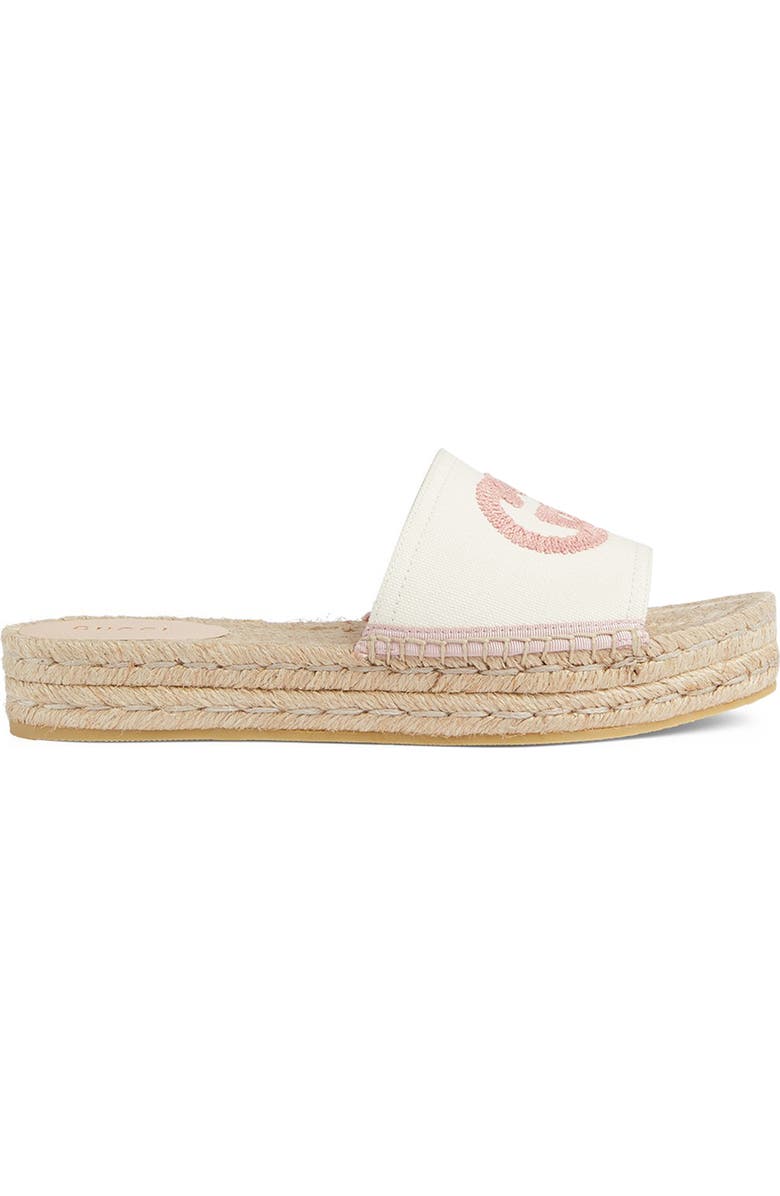 Gucci Pilar Interlocking G Embroidered Canvas Espadrille Slide Sandal, Alternate, color,