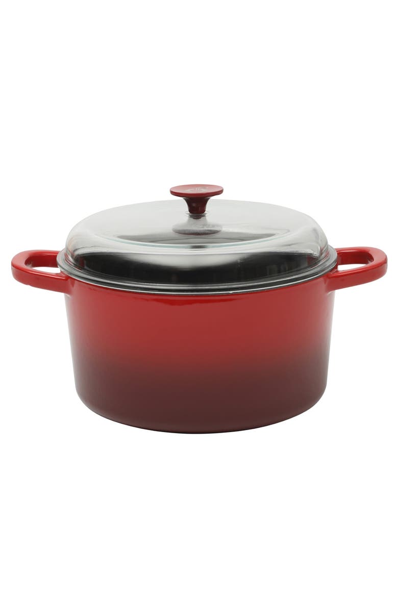 3 Quart Enameled Cast Iron Dutch Oven With Borosilicate Lid, Main, color, Red