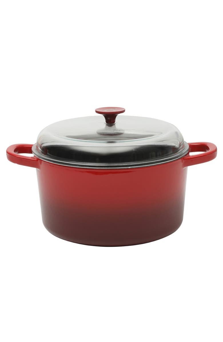 CROCK POT 3 Quart Enameled Cast Iron Dutch Oven With Borosilicate Lid, Main, color, Red