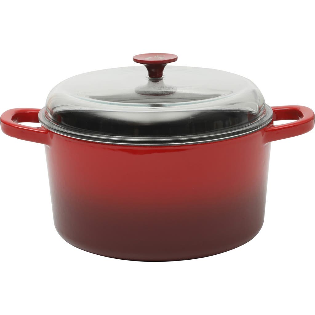 Crock Pot 3 Quart Enameled Cast Iron Dutch Oven With Borosilicate Lid In Red