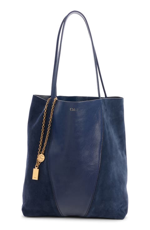 Medium Spin Leather & Suede Tote