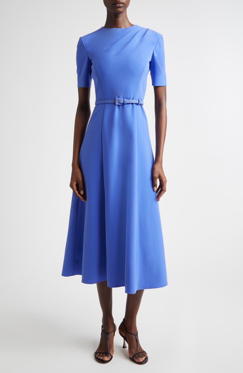 Carolina Herrera Belted Crepe Midi Dress, Main, color, Bluebell