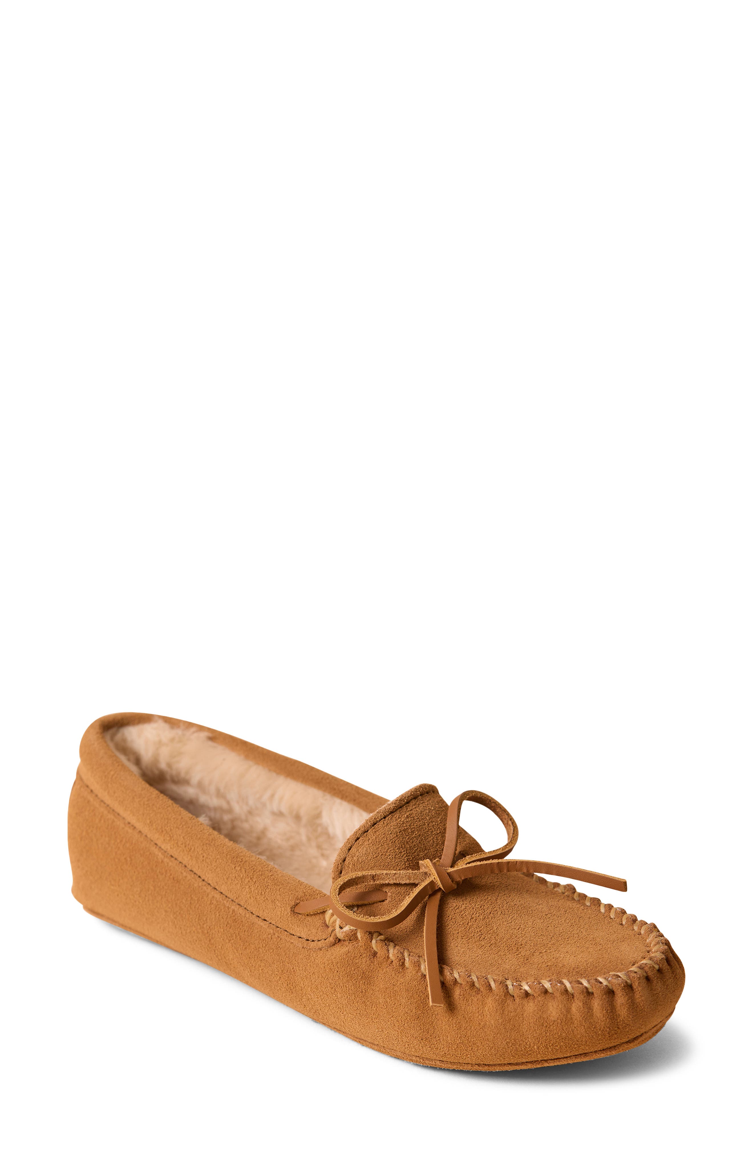 Minnetonka Faux Fur Lined Soft Sole Slipper, Main, color, Golden Tan
