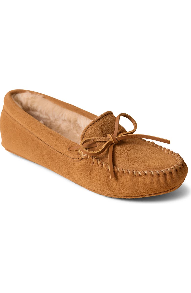 Minnetonka Faux Fur Lined Soft Sole Slipper, Main, color, Golden Tan